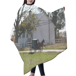 Personality  Buggy Passes Amish School Hair Cutting Cape