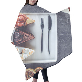 Personality  Top View Of Three Pieces Of Different Cakes On Plate Hair Cutting Cape