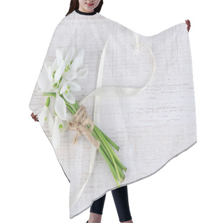 Personality  Bouquet Of Beautiful Snowdrops On Wooden Background Hair Cutting Cape