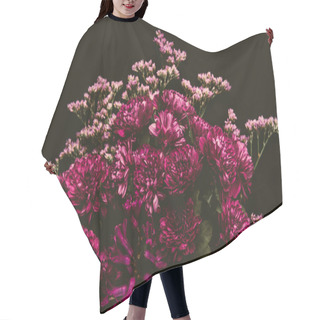 Personality  Close-up View Of Beautiful Tender Pink Flowers Isolated On Black  Hair Cutting Cape