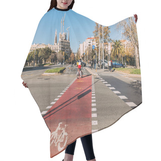 Personality  BARCELONA, SPAIN - DECEMBER 28, 2018: Wide Roadway With Bikeway And Markings Hair Cutting Cape