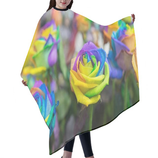 Personality  Rainbow Rose Flower And Multicolour Petals, Beautifully Named Happy Flower Hair Cutting Cape