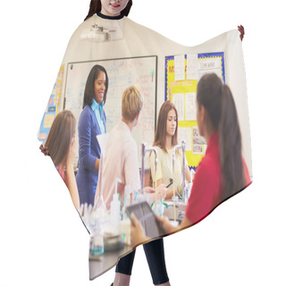 Personality  Teacher And Pupils In Science Class Hair Cutting Cape