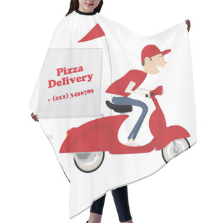 Personality  Funny Pizza Delivery Boy Riding Red Motor Bike Hair Cutting Cape
