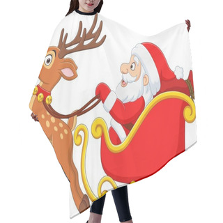 Personality  Vector Illustration Of Christmas Cartoon Santa With Reindeer Sleigh  Hair Cutting Cape