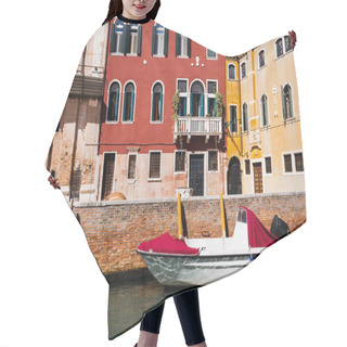 Personality  Motor Boat Near Bright And Colorful Buildings In Venice, Italy  Hair Cutting Cape