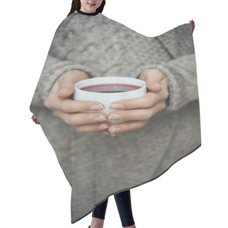 Personality  Girl Holding Cup Of Tea Hair Cutting Cape