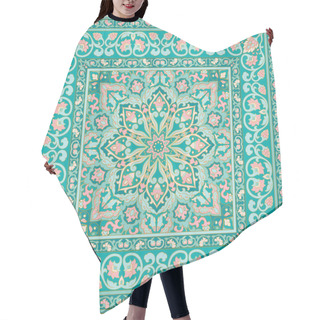 Personality  Oriental Floral Ornament With Frame. Turquoise And Pink Carpet. Template For Textile, Cushion, Shawl, Tapestry, Handkerchief.  Hair Cutting Cape