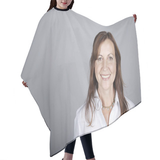 Personality  Portrait Of Middle Age Woman Hair Cutting Cape