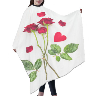 Personality  Three Red Roses On Long Stems And Heart On White Wood, Love Card Hair Cutting Cape