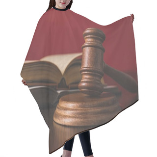 Personality  Opened Juridical Books With Hammer On Wooden Table, Law Concept Hair Cutting Cape