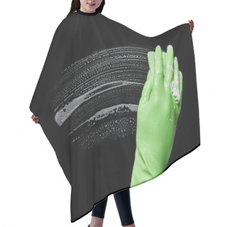 Personality  Cropped View Of Man In Green Rubber Glove Cleaning With Sponge  Hair Cutting Cape