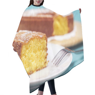 Personality  Close-up Of A Plate With A Slice Of Cake Hair Cutting Cape