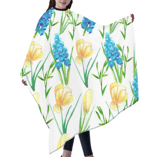 Personality  Hand Painted Watercolor Floral Background.   Spring Seamless Pattern With Crocus, Primrose, Daffodils, Snowdrops, Dandelions, Muscari, Magnolia, Buttercups, Tulips. Hair Cutting Cape