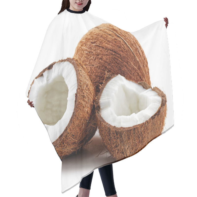 Personality  coconut on a white background hair cutting cape