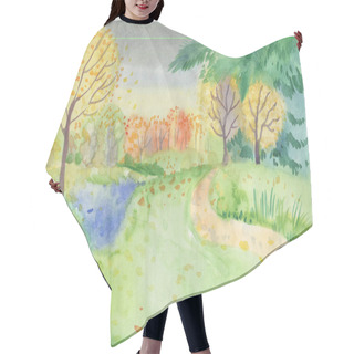 Personality  Watercolor Landscape In The Style Of Realism - Autumn Hair Cutting Cape