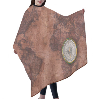 Personality  Top View Of Compass On Old World Map Hair Cutting Cape