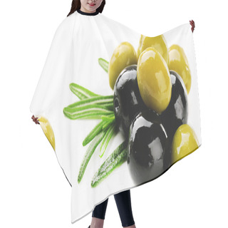 Personality  Green And Black Olives With Long Leaves Isolated On White Hair Cutting Cape