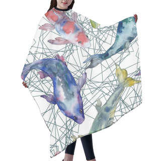Personality  Spotted Aquatic Underwater Colorful Fish Set. Red Sea And Exotic Fishes Inside. Watercolor Illustration Set. Watercolour Drawing Fashion Aquarelle. Seamless Background Pattern. Fabric Wallpaper Print. Hair Cutting Cape