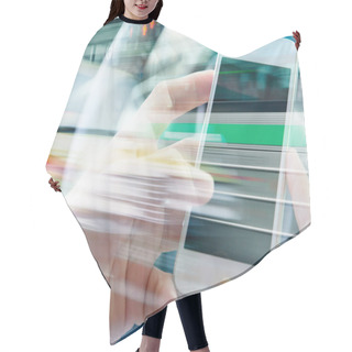 Personality  Using Smart Phone Double Exposure Hair Cutting Cape