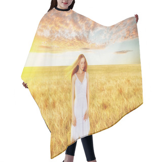 Personality  Beautiful Young Woman In Wheat Field Hair Cutting Cape