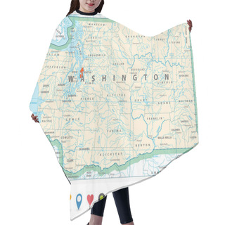 Personality  Washington State Detailed Map And Flat Icon Set Hair Cutting Cape