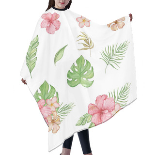 Personality  Watercolor Tropical Illustration With Bright Tropical Leaves And Flowers For Summer Design Hair Cutting Cape