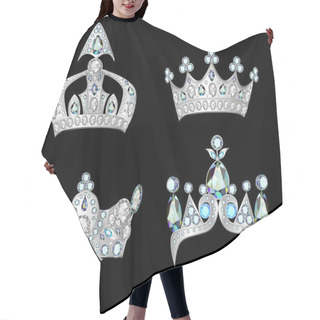 Personality   Set Silver Crowns On Black Background Hair Cutting Cape