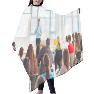 Personality  Speaker Giving A Talk At Business Meeting. Hair Cutting Cape