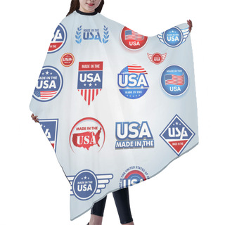 Personality  Made In The USA Icons. American Made. Set Of Vector Icons, Stamps, Seals, Banners, Labels, Logos, Badges. Vector Illustration. Hair Cutting Cape
