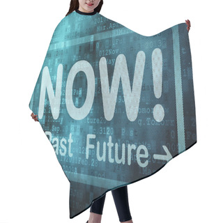 Personality  Timeline Concept: Pixeled Word Past Now Future On Digital Screen Hair Cutting Cape