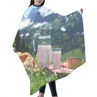 Personality  Milk, Cheese And Bread Against Alpine Scenery Hair Cutting Cape