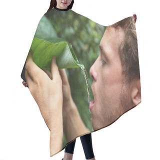 Personality  Survival - Man Drinking From Leaf In Jungle Hair Cutting Cape