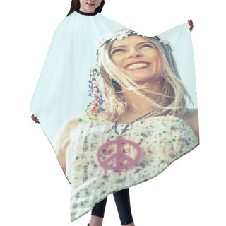 Personality  Hippie Girl With Smile Hair Cutting Cape