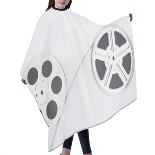 Personality  Top View Of Film Reels And Film Strip On White Background Hair Cutting Cape