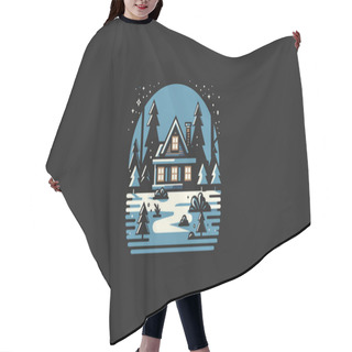 Personality  Home On Forest Snow Vector Illustration Flat Design Hair Cutting Cape