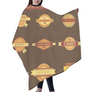 Personality  Retro Vector Labels And Badges On Brown Background Hair Cutting Cape