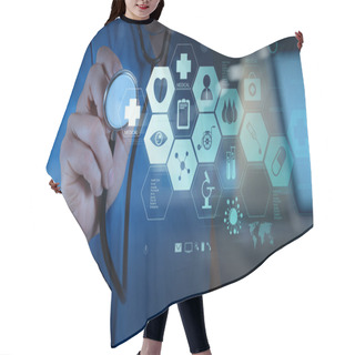 Personality  Medicine Doctor Hand Working With Modern Computer Interface Hair Cutting Cape