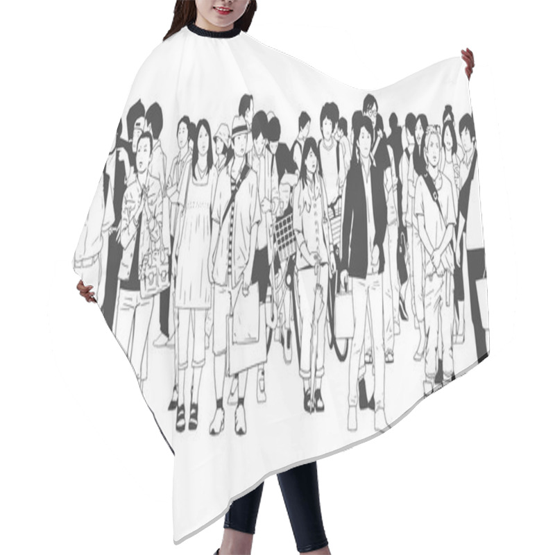 Personality  Illustration Of City Crowd With Tourists, Shoppers, Workers And Businessmen In Black And White Hair Cutting Cape
