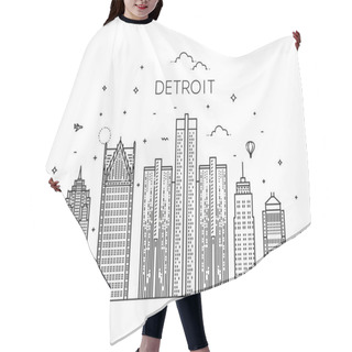 Personality  Michigan, Detroit . City Skyline. Architecture, Buildings, Landscape, Panorama, Landmarks, Icons Hair Cutting Cape