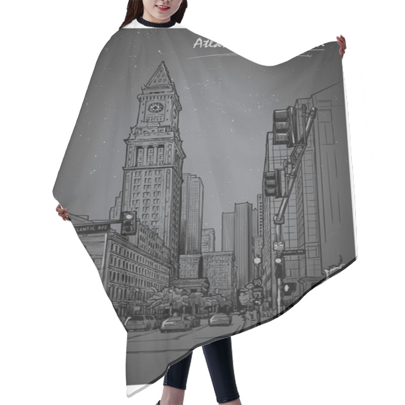 Personality  Panorama Of The Custom House Tower. Nightlife Sketch. EPS10 Vector Illustration. Hair Cutting Cape
