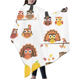 Personality  Vector Set Of Thanksgiving Themed Owls Hair Cutting Cape