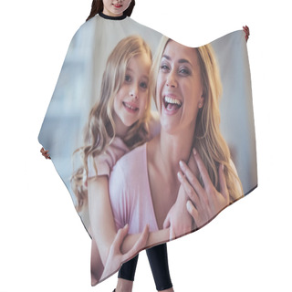 Personality  Mom And Daughter At Home Hair Cutting Cape