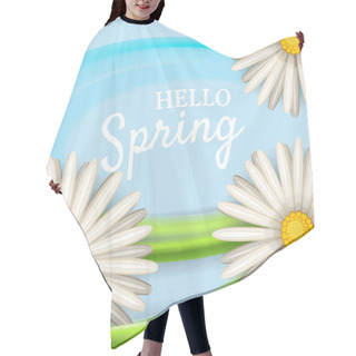 Personality  Hello Spring, Daisies Flowers Background, Cartoon Style, Vector, Illustration, Flyer, Banner, Isolated Hair Cutting Cape