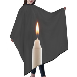 Personality  Burning White Candle Glowing Isolated On Black Hair Cutting Cape