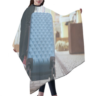 Personality  Cropped View Of Traveler Walking Near Suitcase On Urban Street  Hair Cutting Cape