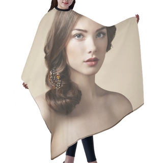 Personality  Portrait Of Young Beautiful Girl Hair Cutting Cape