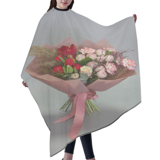 Personality  Beautiful Summer Bouquet In Bright Colors, Gray Backdrop, Selective Focus Hair Cutting Cape