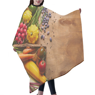 Personality  Organic Raw Vegetables In Basket On Wooden Table Hair Cutting Cape