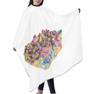 Personality  Macro Mineral Stone Titanium Quartz, Flame Aura Quartz On A White Background Close-up Hair Cutting Cape